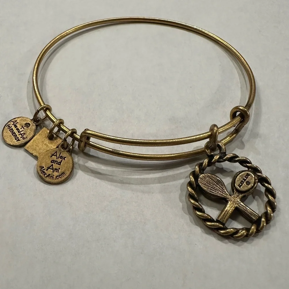 Alex and Ani Gold Tone Tennis Charm Expandable Bracelet